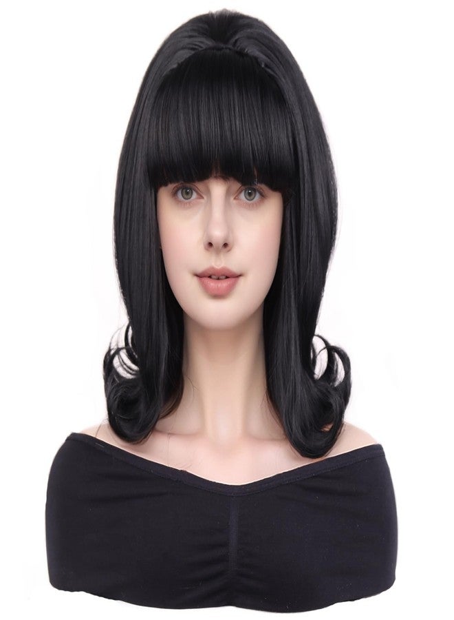 MAGQOO Black Wig Women Short Black Wig with Bangs Retro Bouffant Beehive Wigs 60s 70s 80s Costume Cosplay Halloween Party with Wig Cap - Image 1